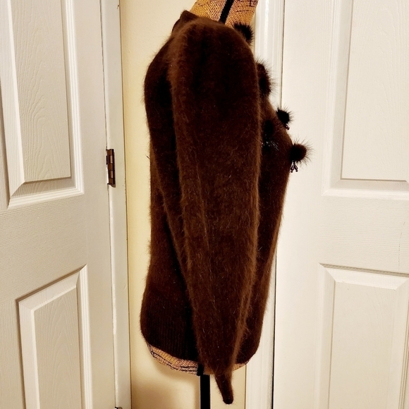 Vintage HF Genuine Fur Detailed Beaded Sweater Brown Soft Unique Balloon Sleeves - Picture 5 of 10